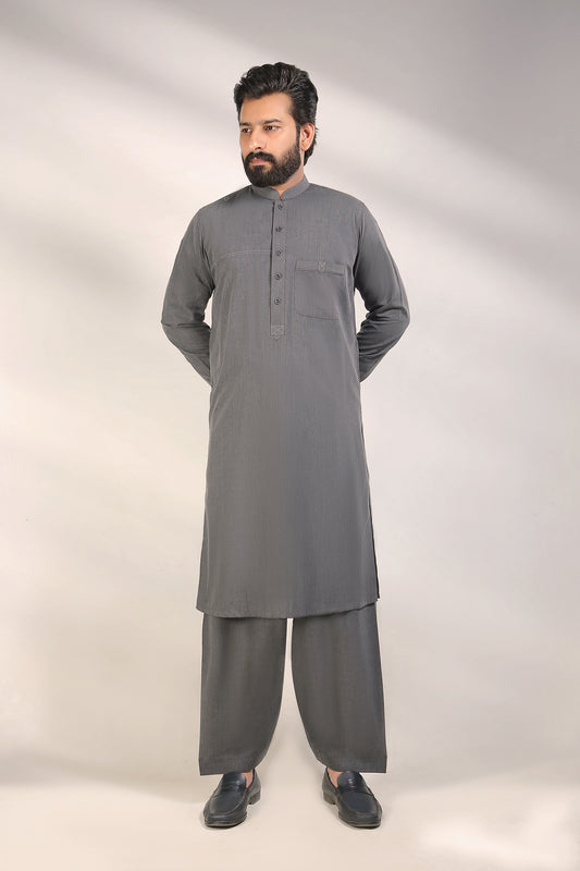 Smokey Grey Milan Yarn Wash and Wear Kameez Shalwar