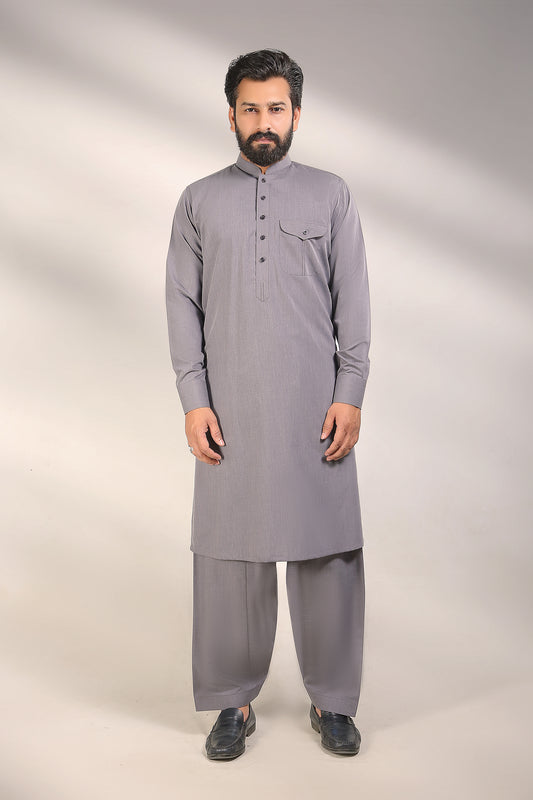 Light Grey Wash and Wear Kameez Shalwar