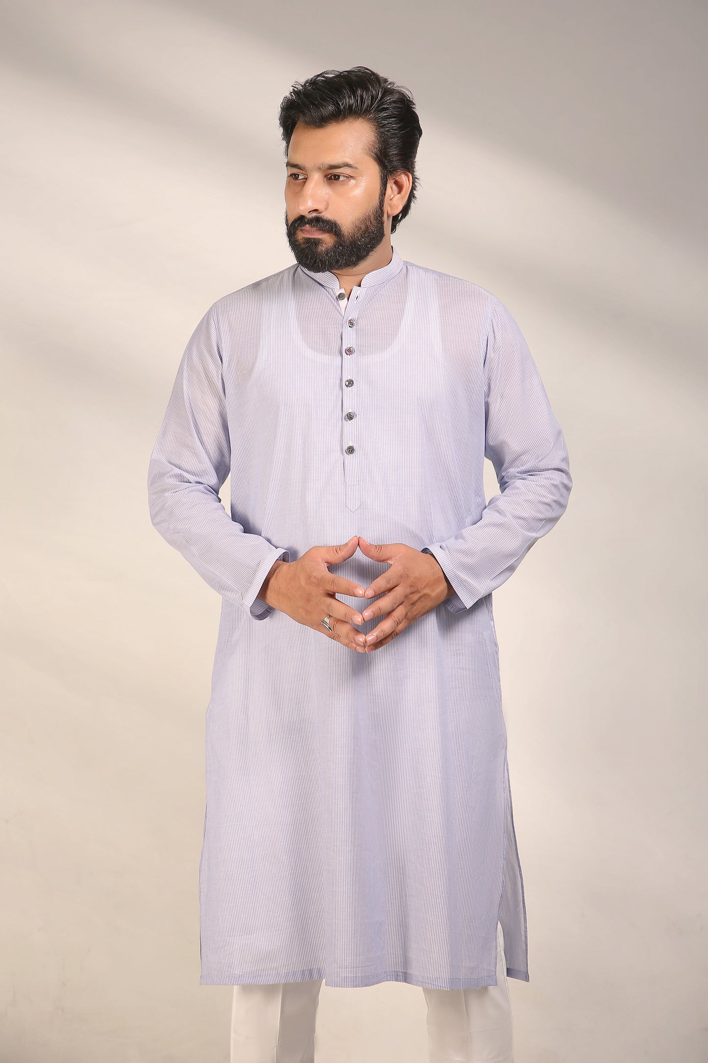 Striped Cotton Lavender Mist Kurta