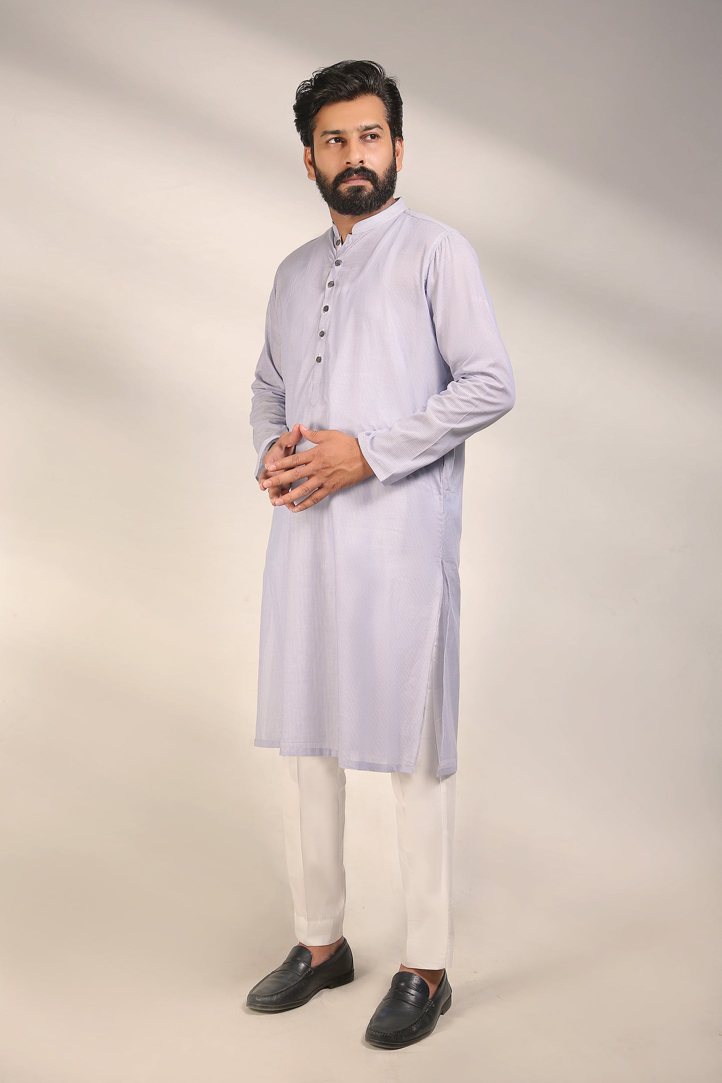 Striped Cotton Lavender Mist Kurta